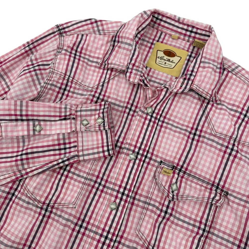 Larry Mahan Mens Size Medium Plaid Long Sleeve Shirt Pearl‎ Snap Western Cowboy